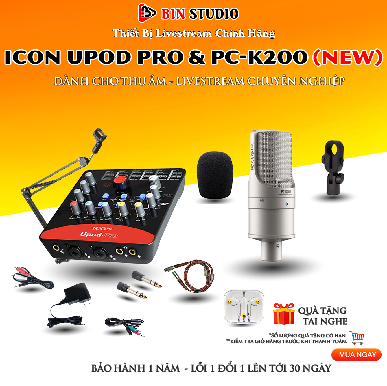 Combo Sound Card ICON UPOD & Mic PC K200 BẢN MỚI 2024 Dùng Cho Hát Thu Âm Điện Thoại Và Máy Tính